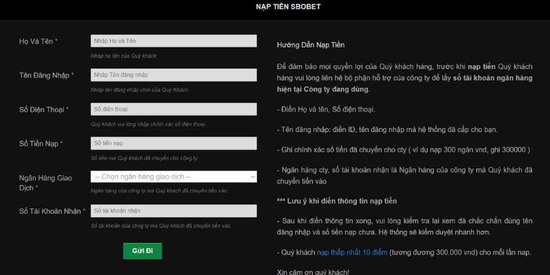 Nạp tiền SboBet một cách đơn giản và nhanh chóng